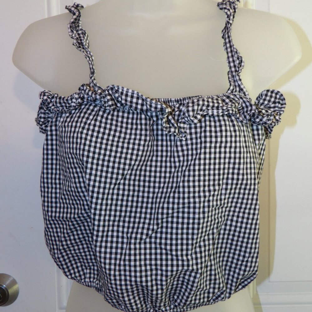 American Eagle Black and White Gingham Plaid Cotton Crop Top Small - Picture 4 of 8